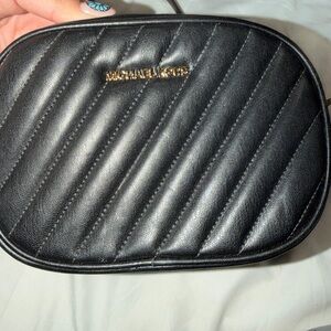 Michael Kors Black Quilted Leather Oval Crossbody with Gold Logo